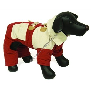 DEZZIE Комбинезон для собак красно-белый с вельветовым воротником 35см