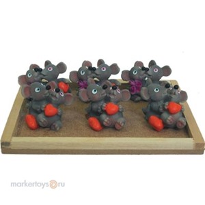 Сувенир  набор мышек с сердечками 4см 6шт Е70767