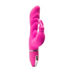 Розовый вибратор с клиторальным зайчиком PURRFECT SILICONE DELUXE DUO VIBE PINK - 18 см.