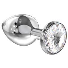 Большая серебристая анальная пробка Diamond Clear Sparkle Large с прозрачным кристаллом - 8 см.