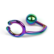 Радужное эрекционное кольцо с анальным плагом Rainbow Horse Shoe Ring with 40mm Diameter Ball