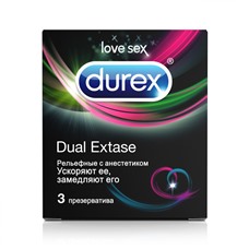 Рельефные презервативы с анестетиком Durex Dual Extase - 3 шт.