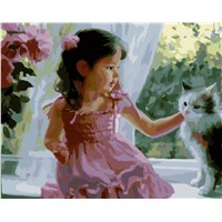 Картина для рисования по номерам "Девочка с кошкой" арт. GX 8134 m (GX 8170)