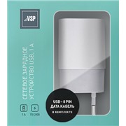 З/У BoraSCO (20644) USB 1A + кабель Apple 8-pin белый, 1м