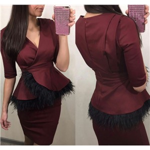 Костюм с баской перья bordo LE