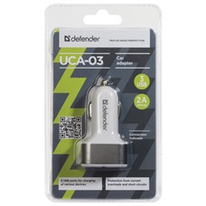Зарядное устройство на 3 USB-порта, автомобильное DEFENDER UCA-03, серое, 83570 ОЗ