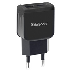 Зарядное устройство сетевое (220 В) DEFENDER UPA-22, 2 порта USB, выходной ток 2,1 А, черное, 83579 ОЗ