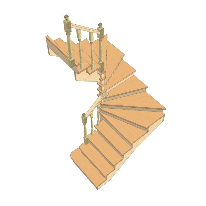 №3.1.2.4. Лестница с разворотом на 180 градусов, с забежными ступенями