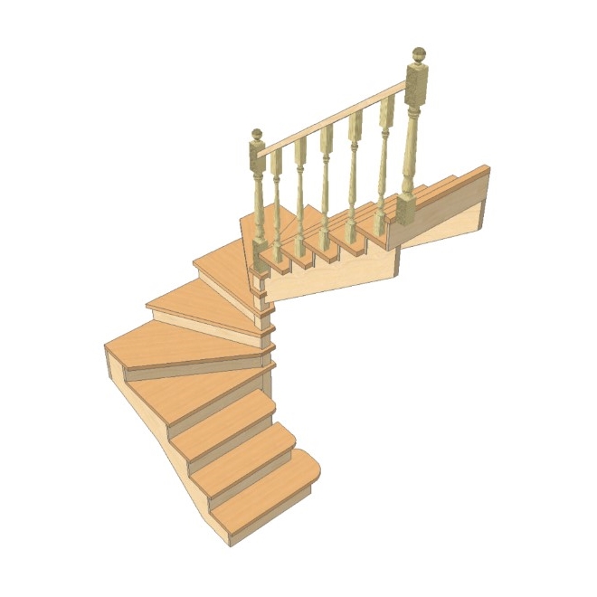 №3.1.1.3. Лестница с разворотом на 180 градусов, с забежными ступенями
