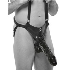 Страпон-система с чёрной насадкой 12  Hollow Strap-On Suspender System - 30 см.